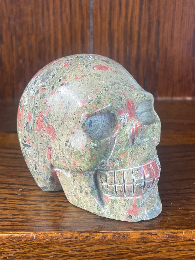 Unakite Skull Carving #2 308g Gratitude