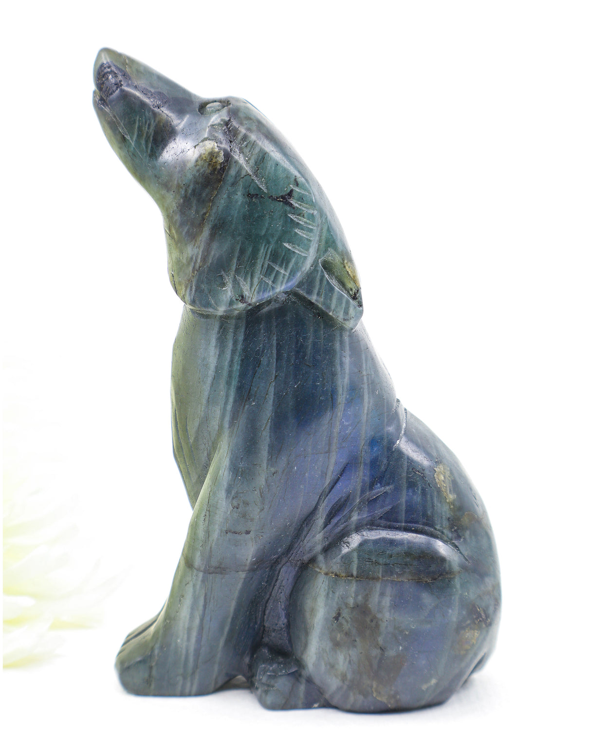 Moon Guardian Labradorite Wolf Carving