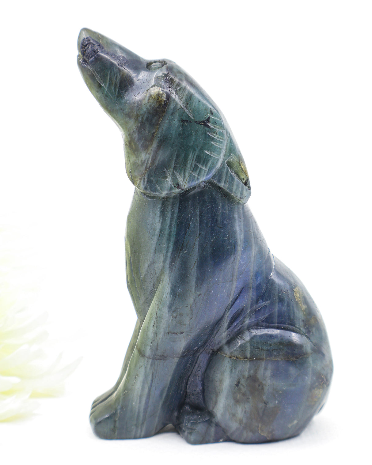 Moon Guardian Labradorite Wolf Carving