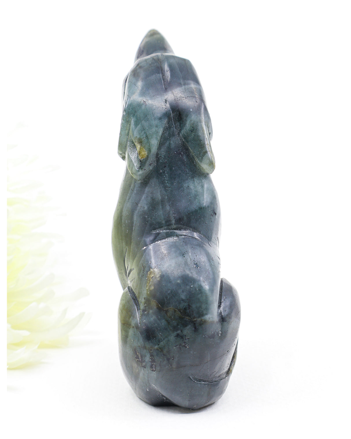 Moon Guardian Labradorite Wolf Carving
