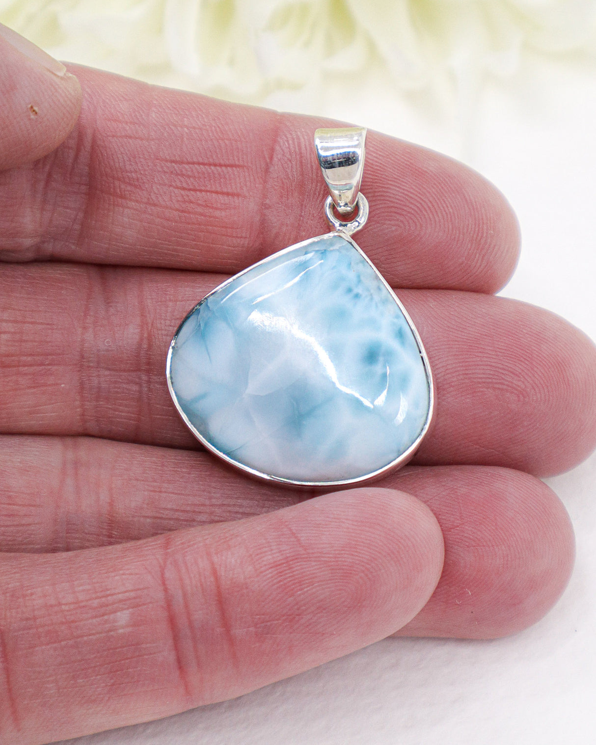 Teardrop Larimar Silver Pendant | Ocean Calm & Feminine Energy