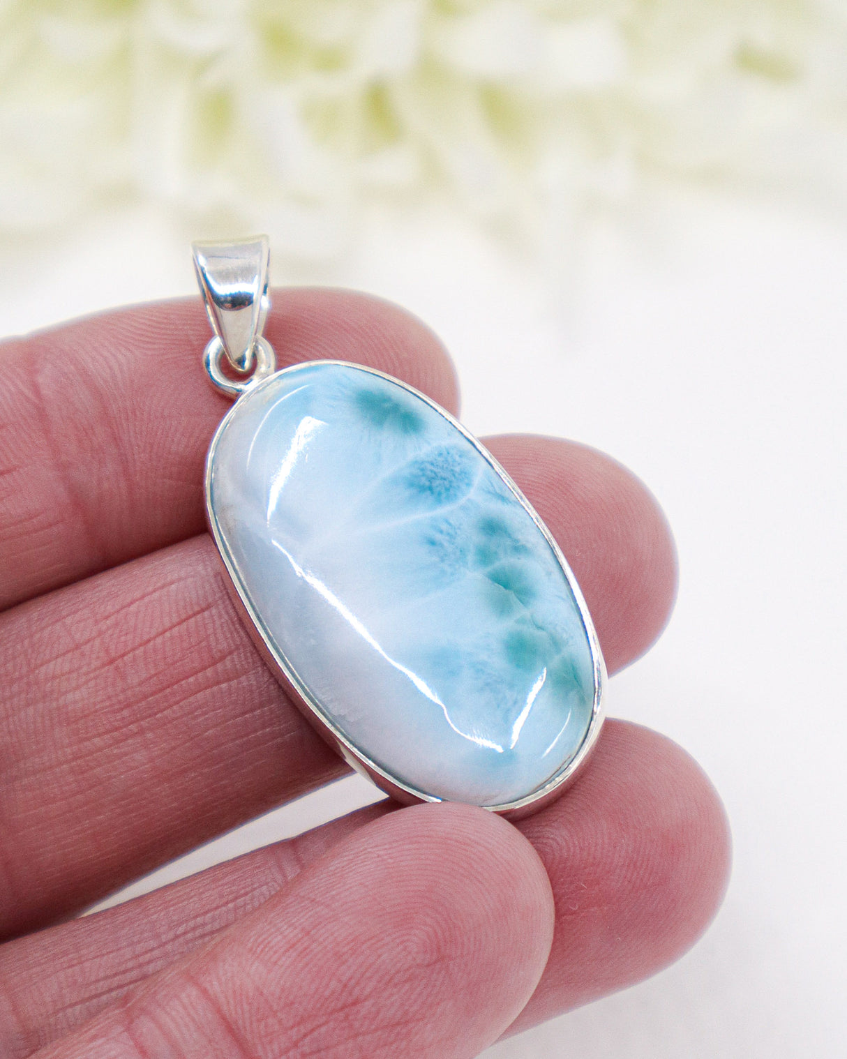 Oval Larimar Silver Pendant | Ocean Calm & Divine Feminine Energy
