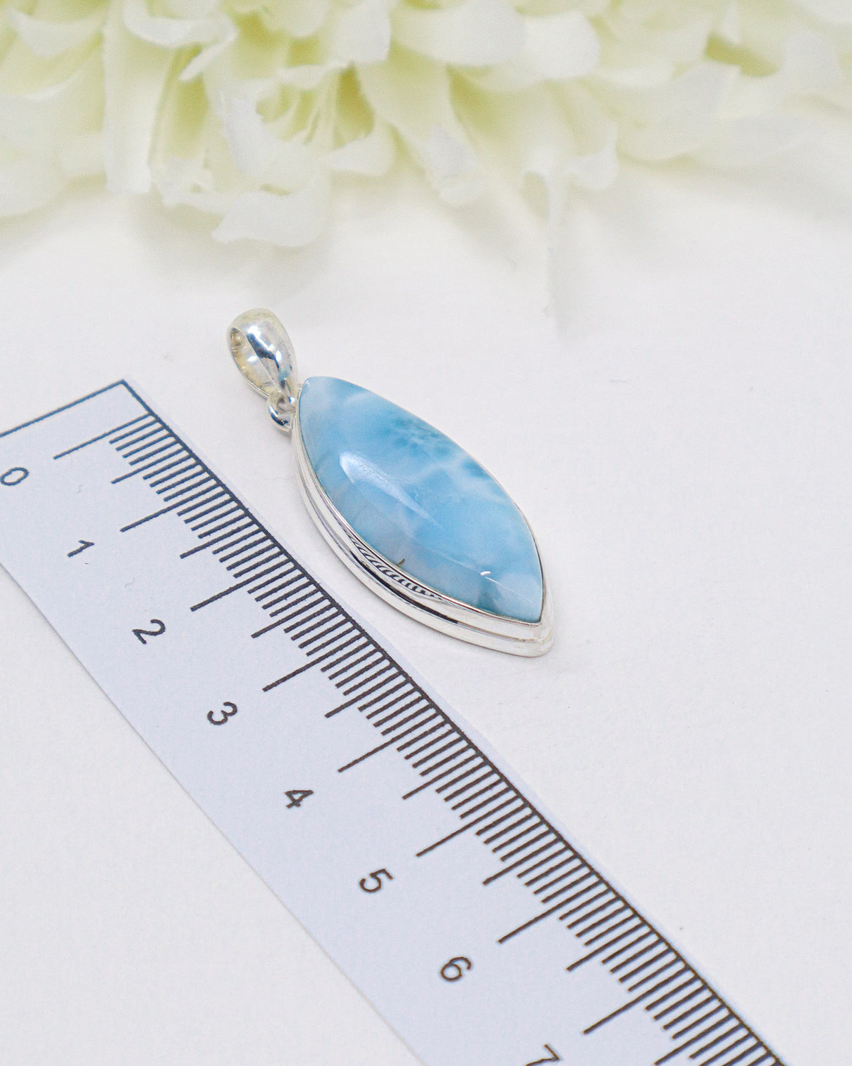 Marquise Larimar Silver Pendant | Intuition & Ocean Serenity