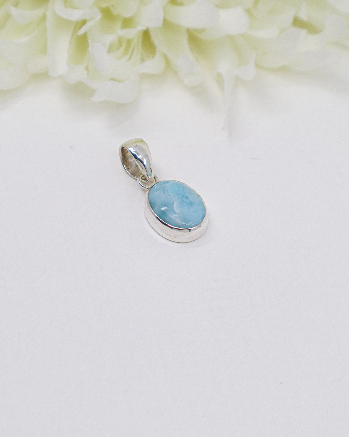 Petite Oval Larimar Silver Pendant | Calm & Ocean Energy