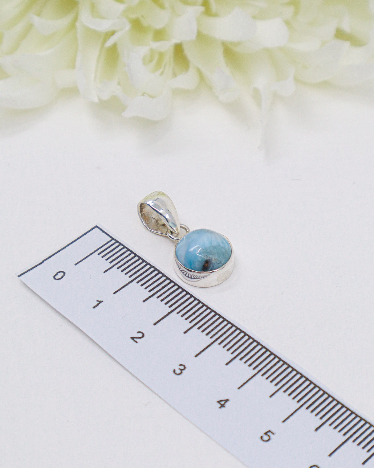 Petite Round Larimar Silver Pendant | Calm & Ocean Energy