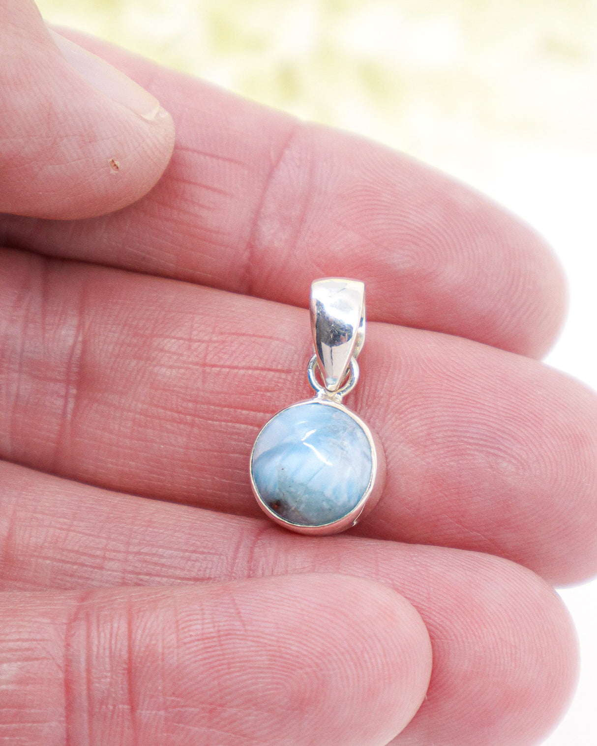 Petite Round Larimar Silver Pendant | Calm & Ocean Energy