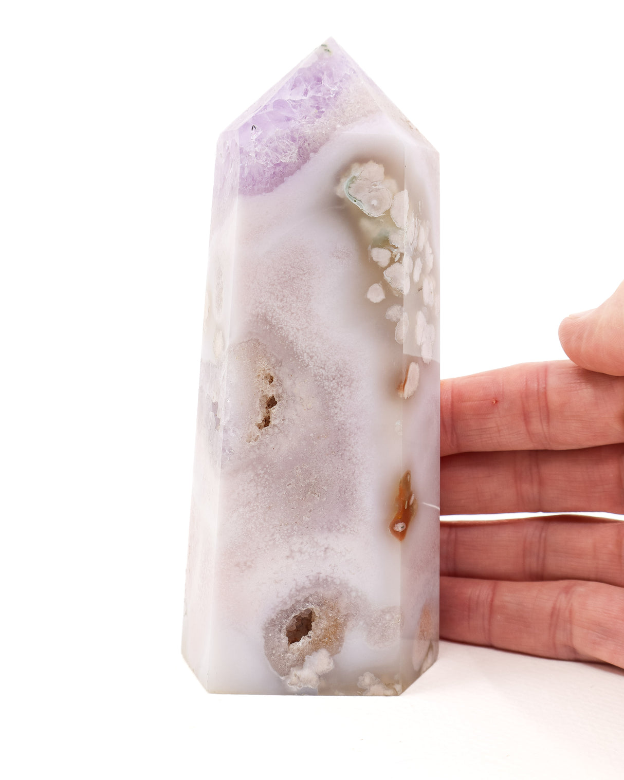 Pink Amethyst Blossom Garden Tower with Flower Agate & Druzy Caves – 728g