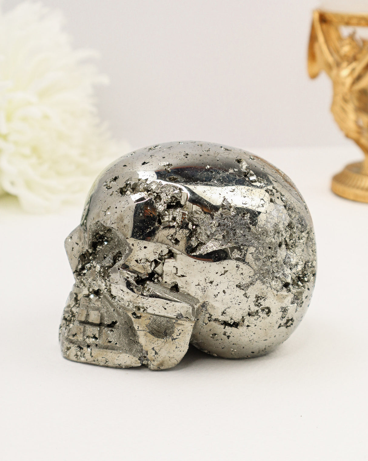 Pyrite Skull Carving #1 | 1.64kg Large Statement Piece | Protection, Wealth & Power Energy