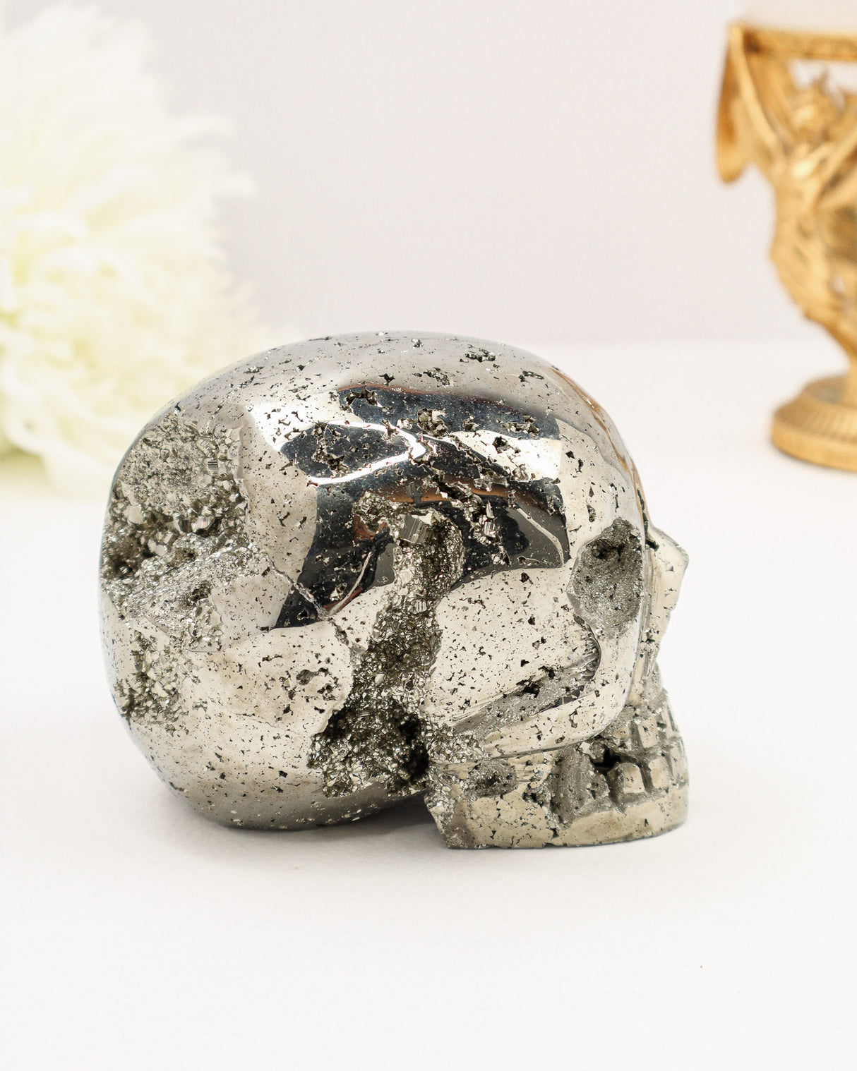 Pyrite Skull Carving #1 | 1.64kg Large Statement Piece | Protection, Wealth & Power Energy