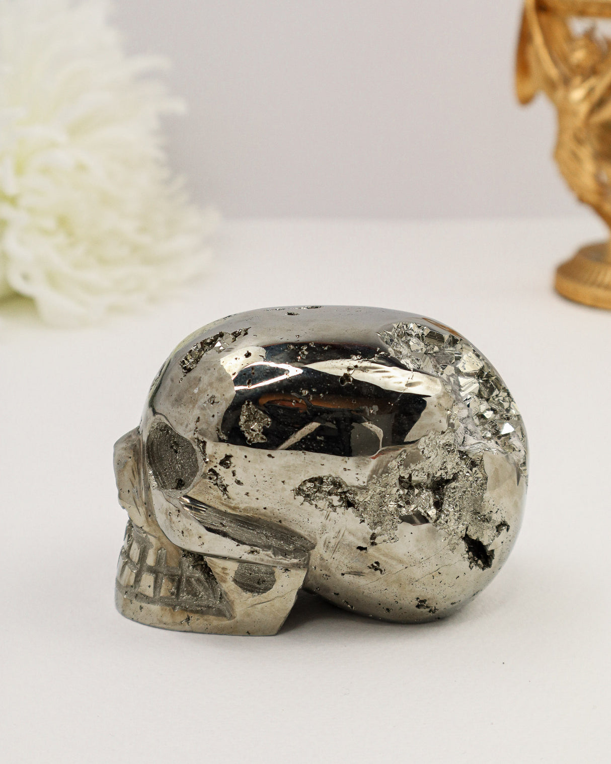 Pyrite Skull Carving #8 | 1.124kg | Protection & Abundance