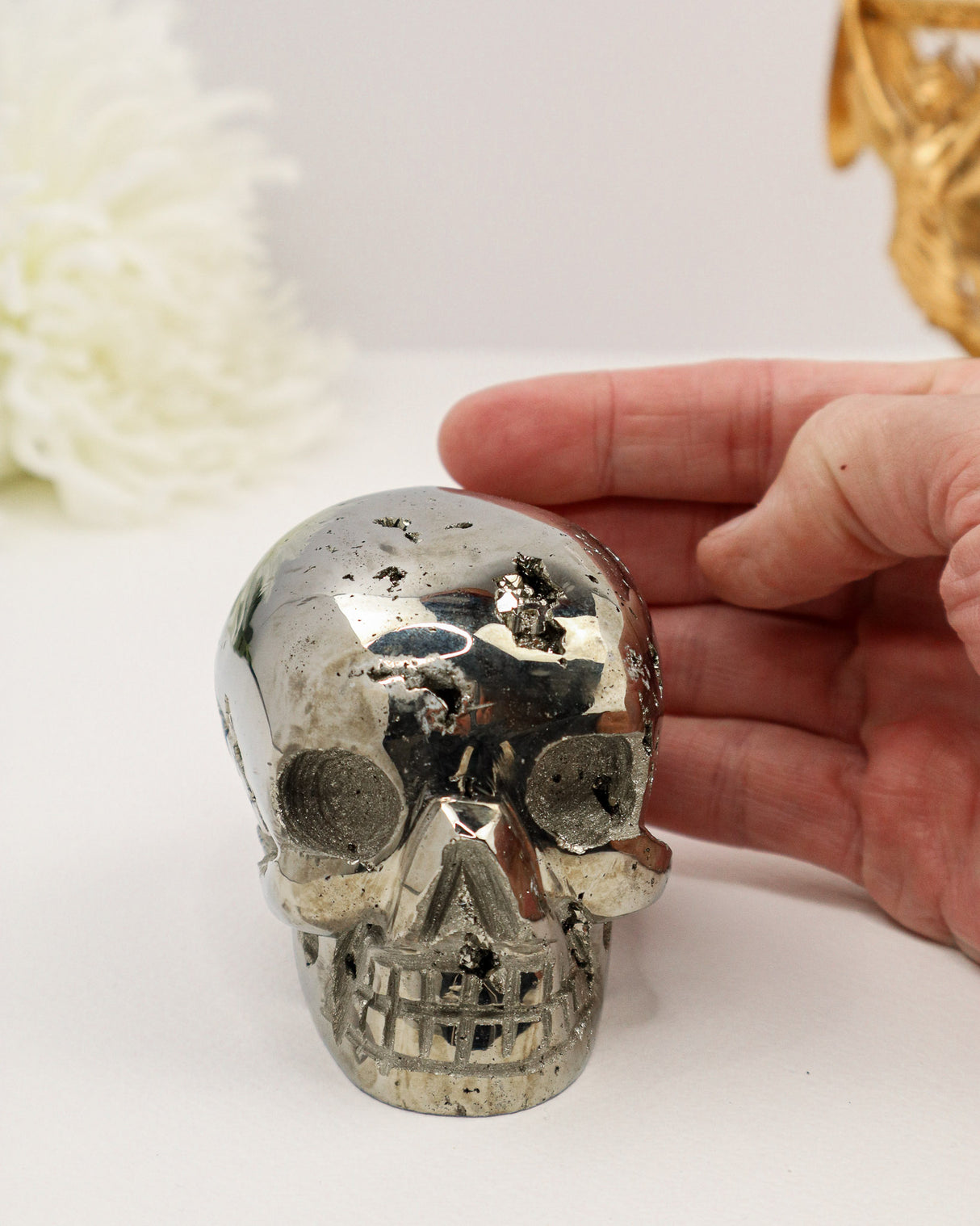 Pyrite Skull Carving #8 | 1.124kg | Protection & Abundance