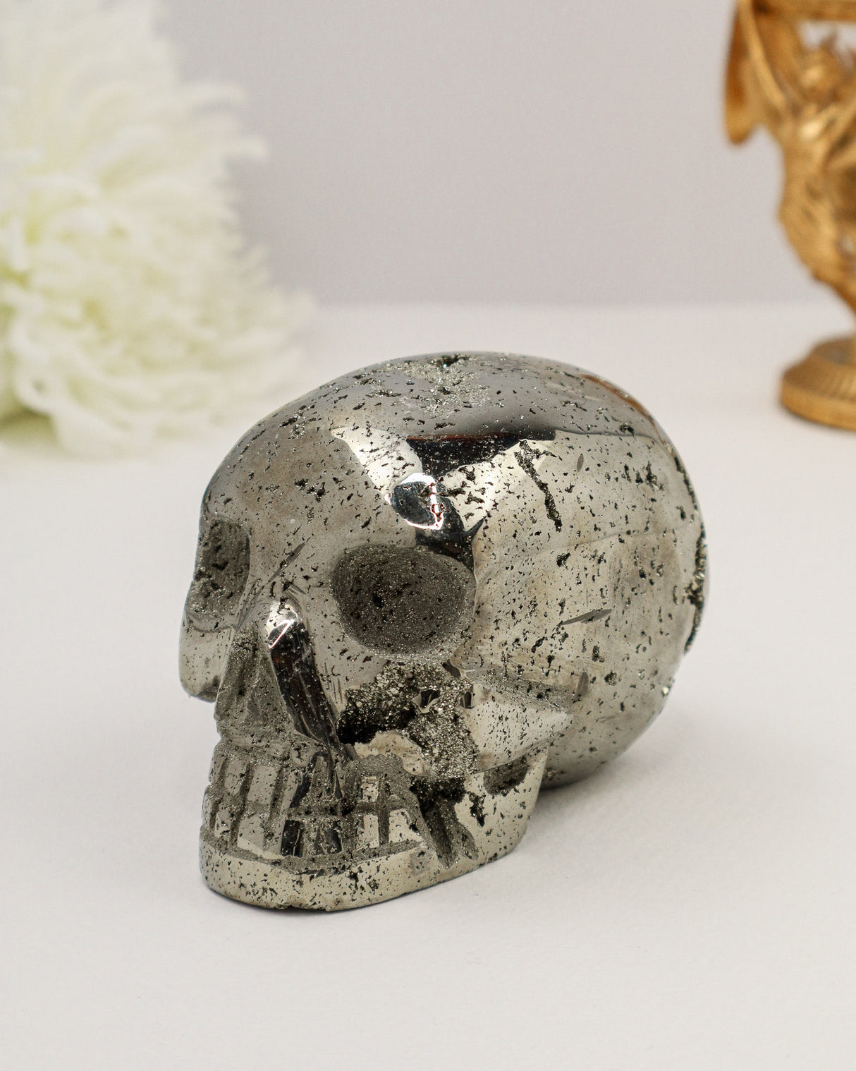 Pyrite Skull Carving #5 | 8.5cm | 1.363kg | Protection & Abundance