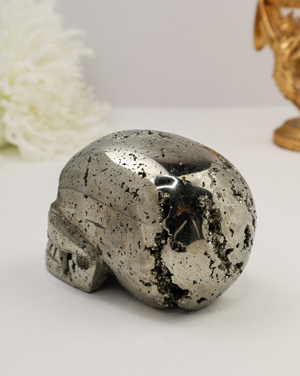 Pyrite Skull Carving #5 | 8.5cm | 1.363kg | Protection & Abundance