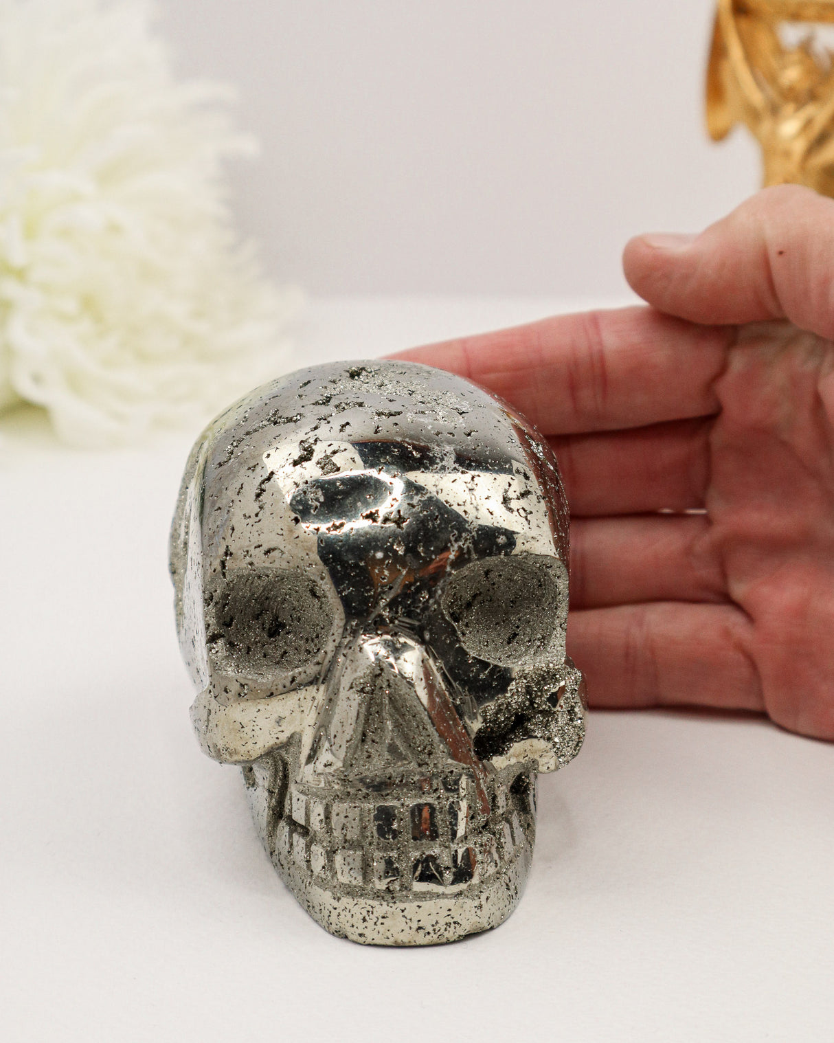 Pyrite Skull Carving #5 | 8.5cm | 1.363kg | Protection & Abundance