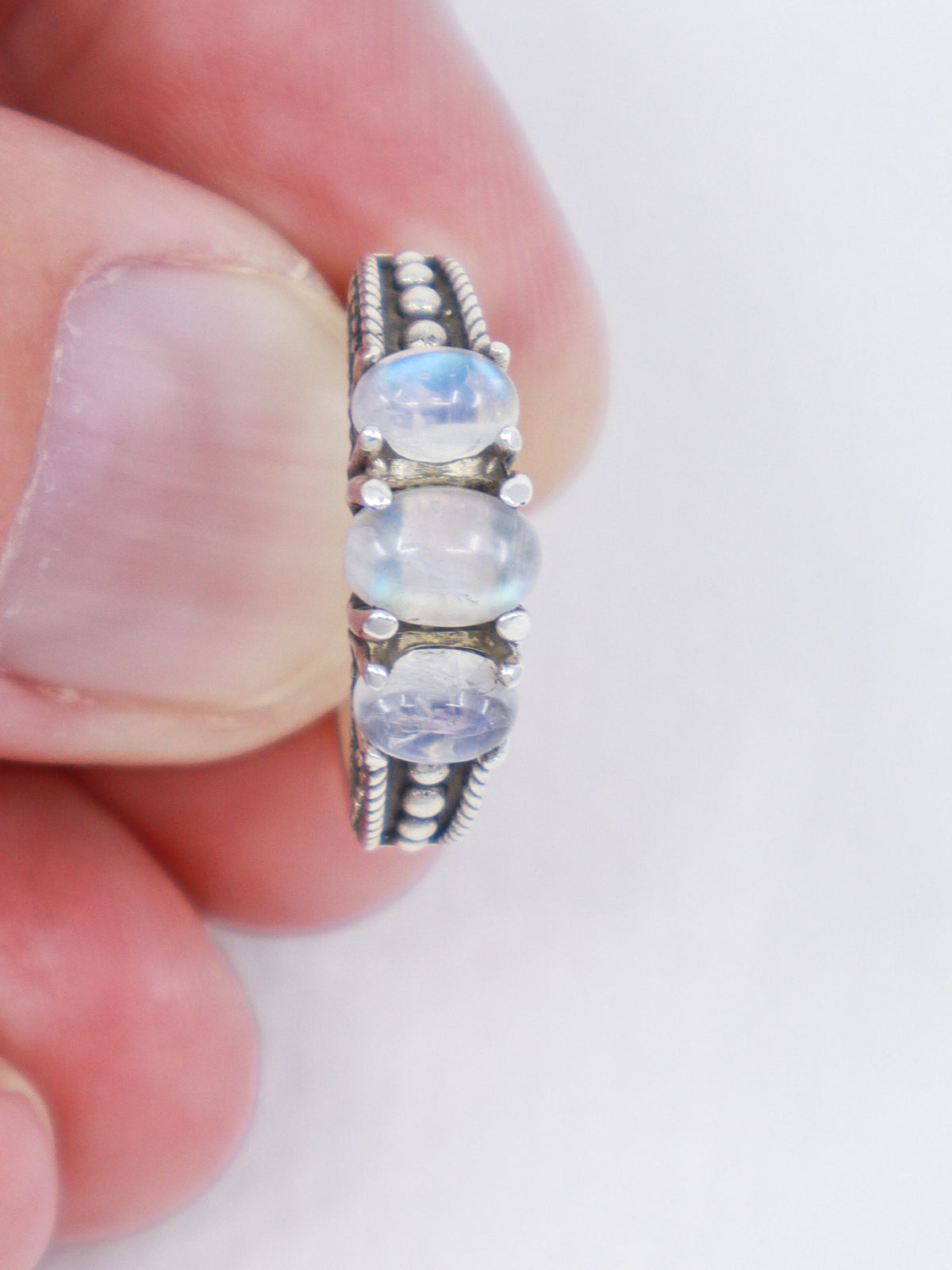Rainbow Moonstone Sterling Silver Ring Size 8 – The Lunar Trinity | Intuition & New Beginnings