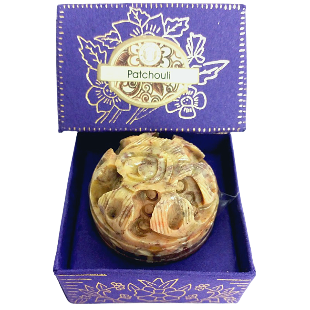Patchouli solid perfume by Song of India in hand-carved soapstone jar
