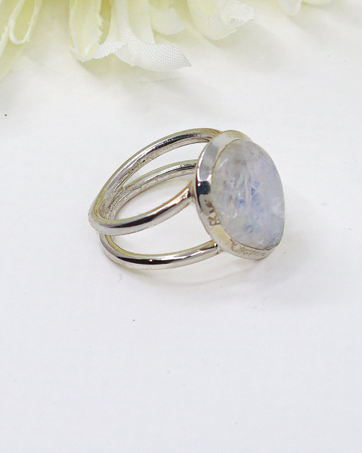 Rainbow Moonstone “Lunar Goddess” Sterling Silver Ring – Size 7