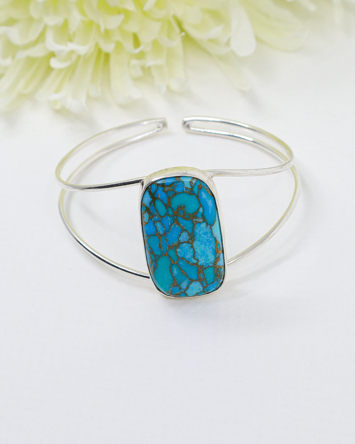 Sterling Silver Turquoise Bangle 15.60g | Turquoise Statement Bangle