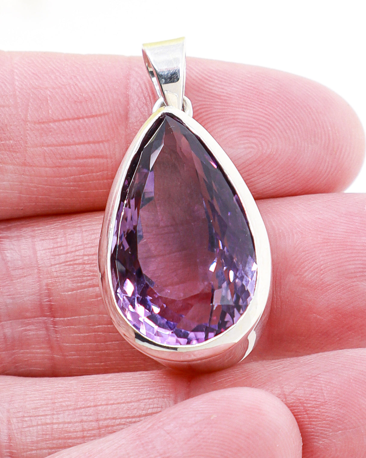Natural faceted Amethyst Violet Temple .925 sterling silver teardrop pendant with snake chain – Inspired By 3 Australia