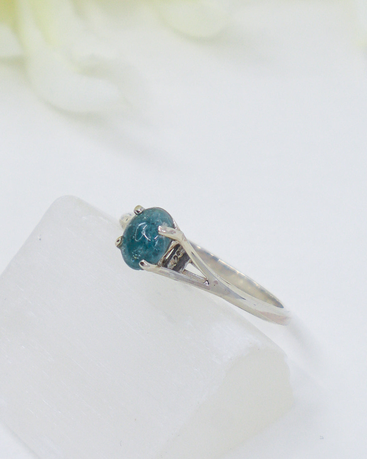 Blue Tourmaline Sterling Silver Ring – Voice of Intuition | Size 8