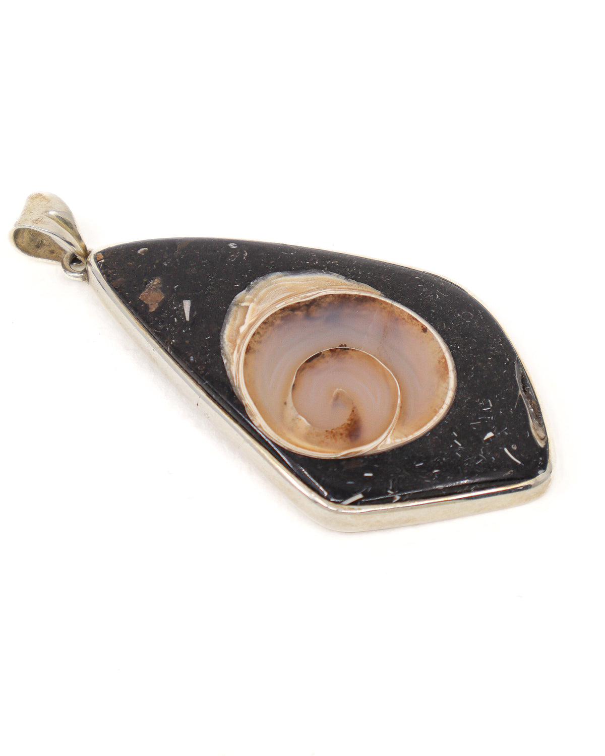 Turritella Agate Fossil Silver Pendant 7.4cm – The Ancient Spiral | Ancestral Wisdom & Grounding
