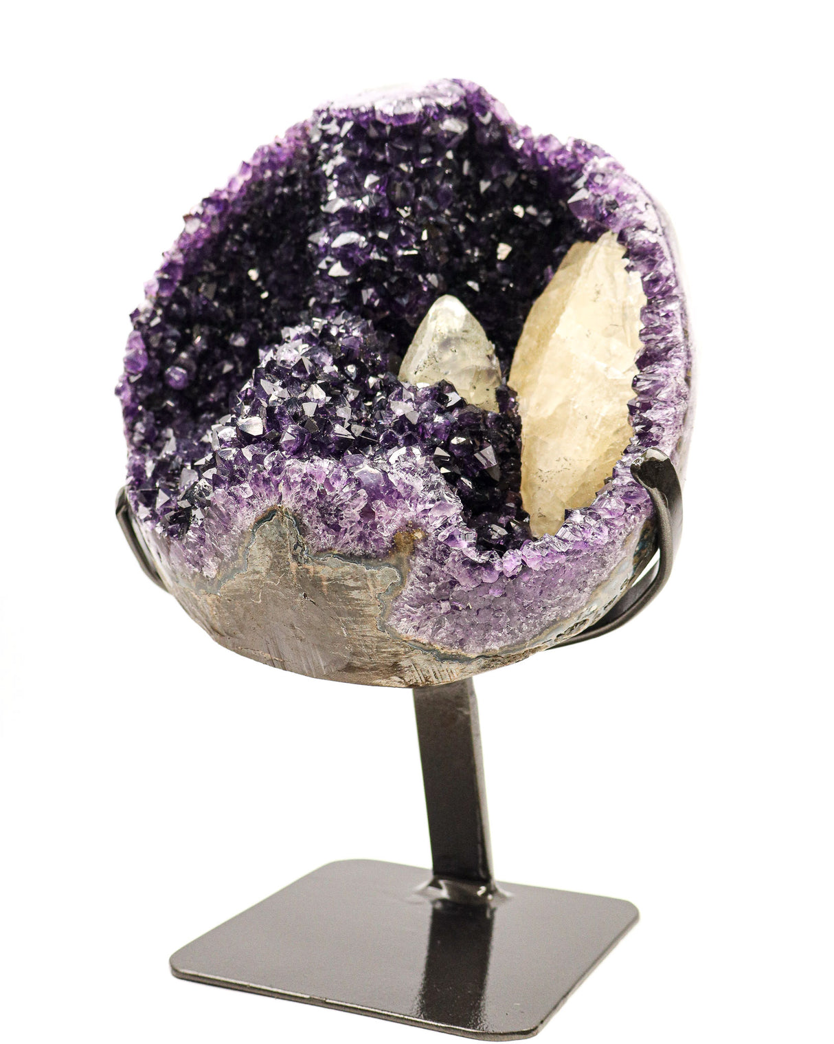 Large Uruguayan Amethyst cluster with Calcite inclusion on stand deep purple crystal 7.1kg