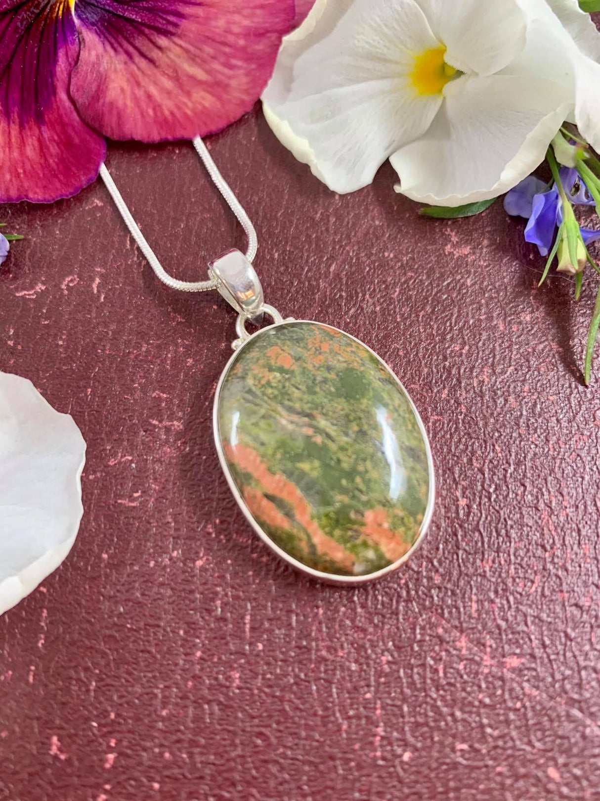 Unakite Pendant and Silver Chain