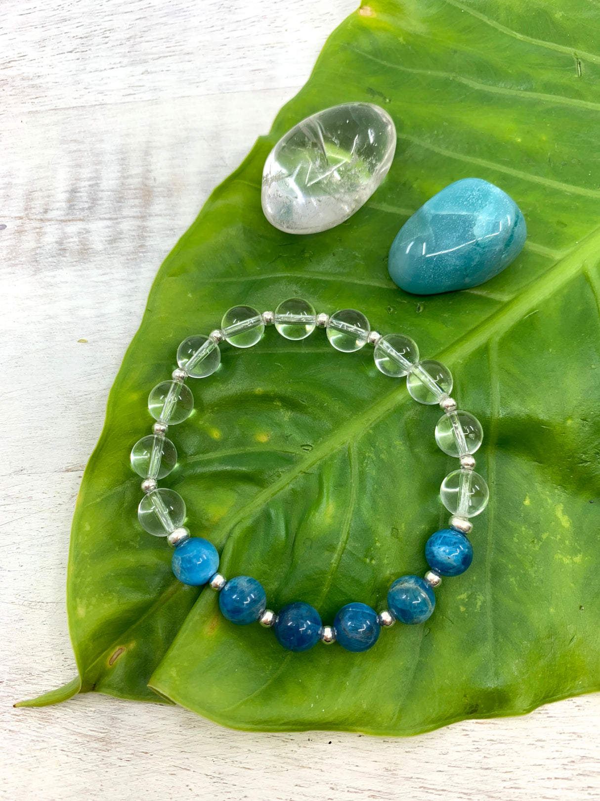 Apatite & Clear Quartz Silver Bracelet