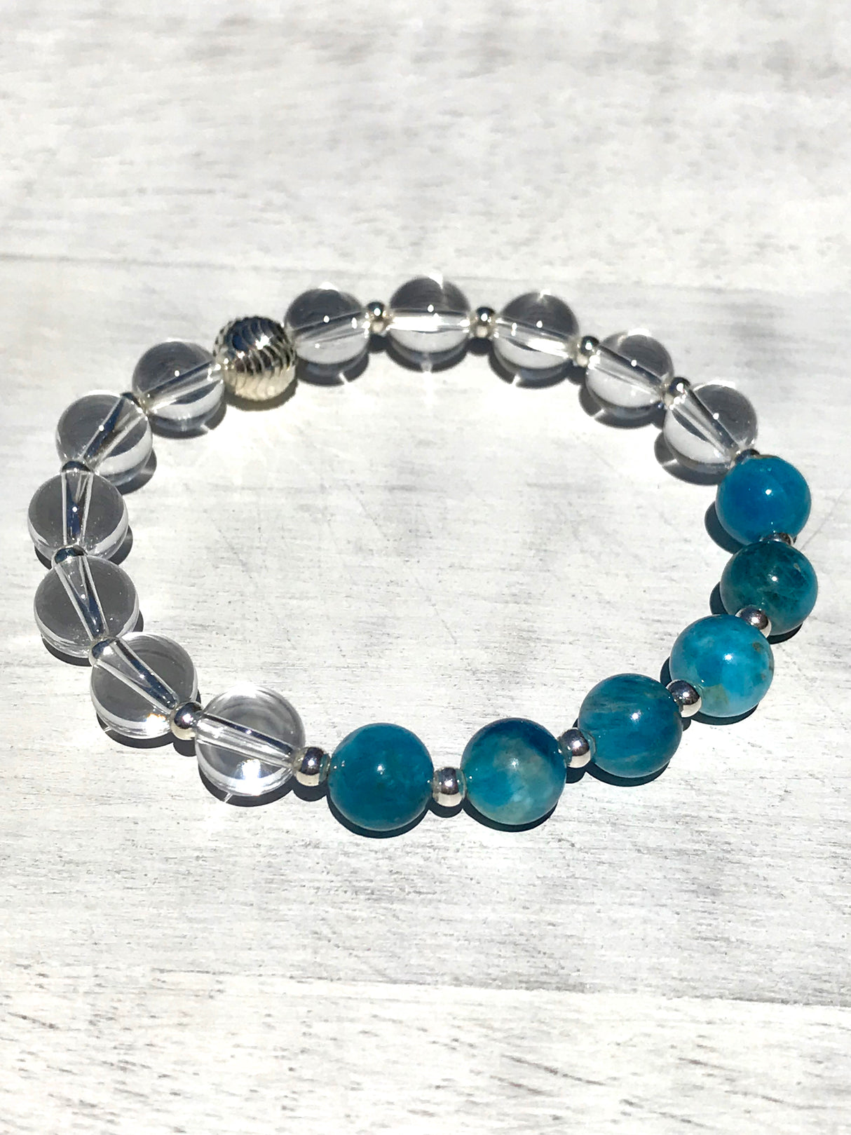 Apatite & Clear Quartz Silver Bracelet - Connection to your Higher-self