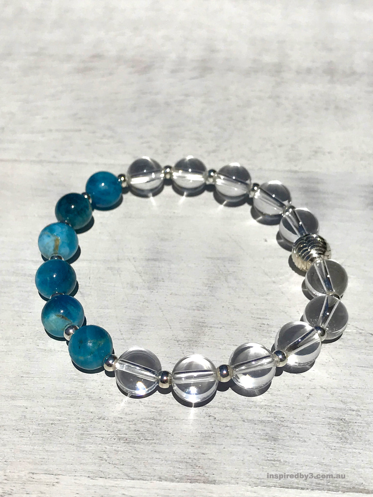 Apatite & Clear Quartz Silver Bracelet - Connection to your Higher-self