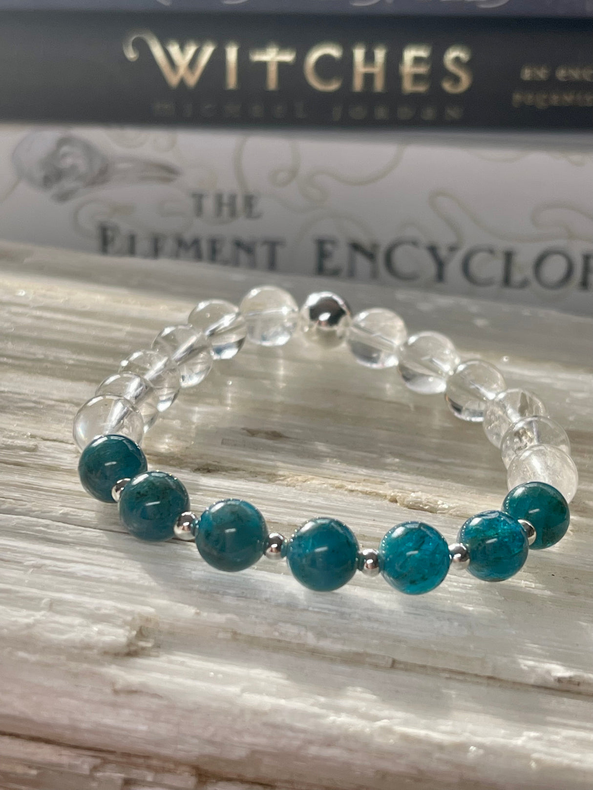 Apatite & Clear Quartz Silver Bracelet