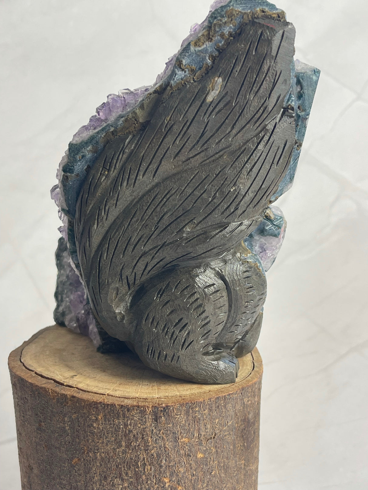 Amethyst Cluster with a Squirrel hand-carved into back
