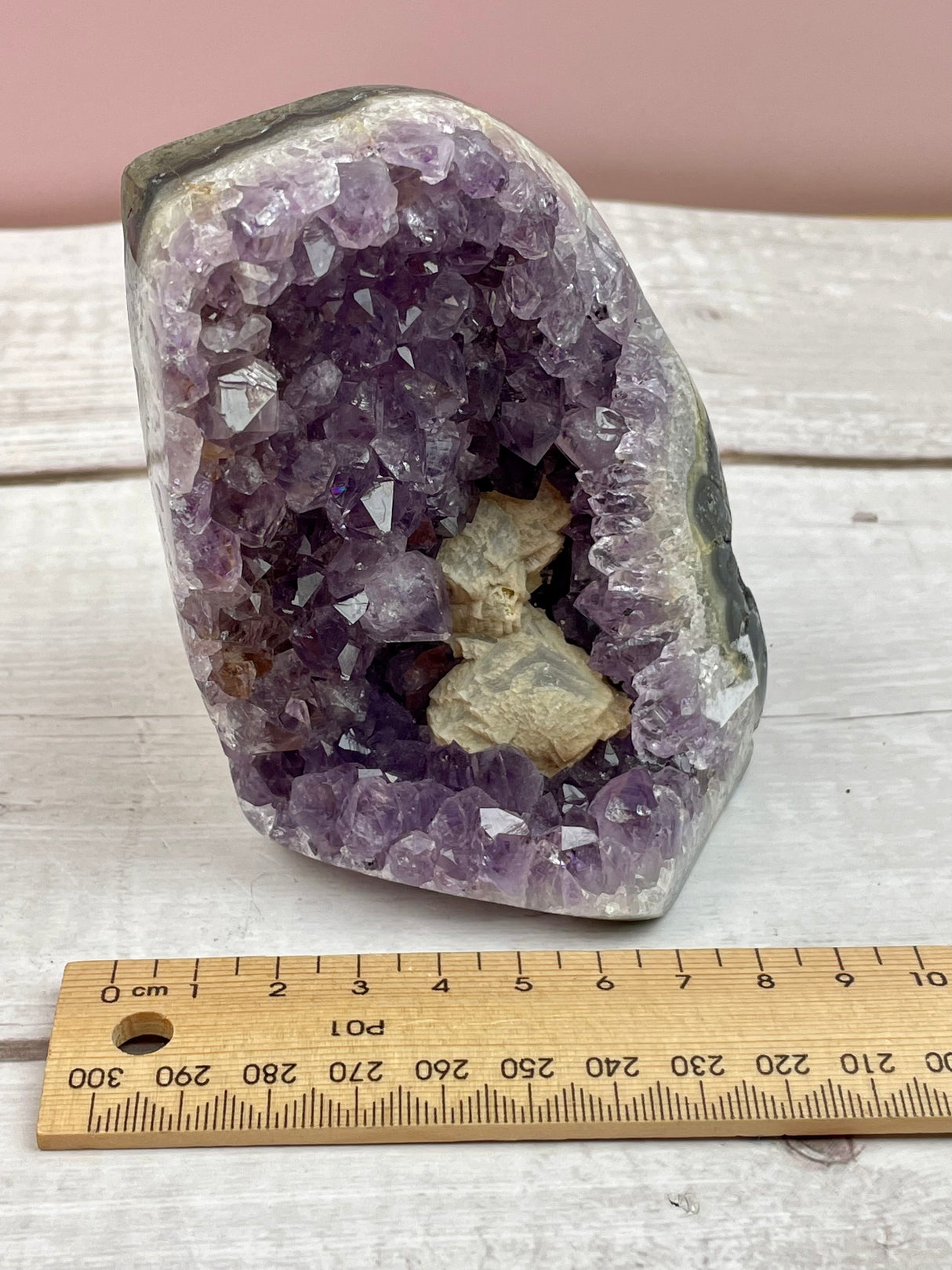 Amethyst Cluster with Calcite Inclusions 747g #23 - Protection. Intuition. Healing.