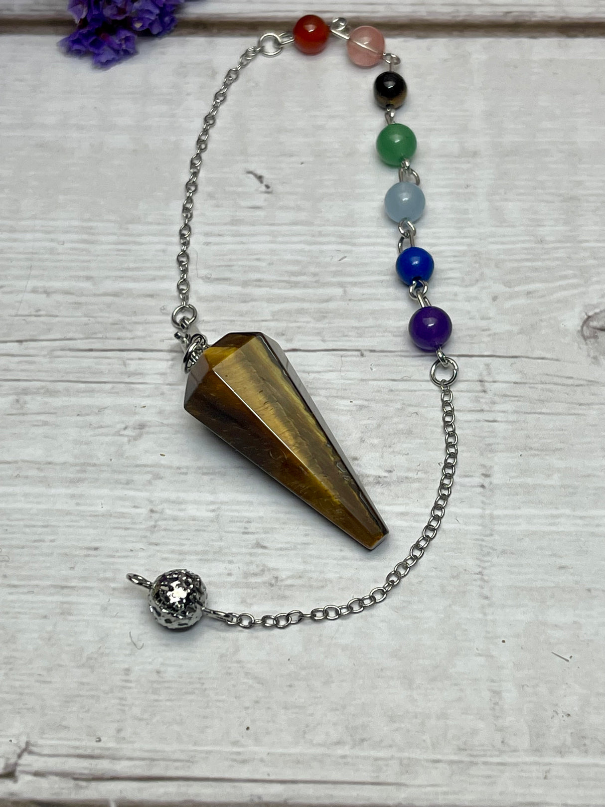 Golden Tiger Eye Pendulum with Chakra Chain – Insight, Protection and Personal Power