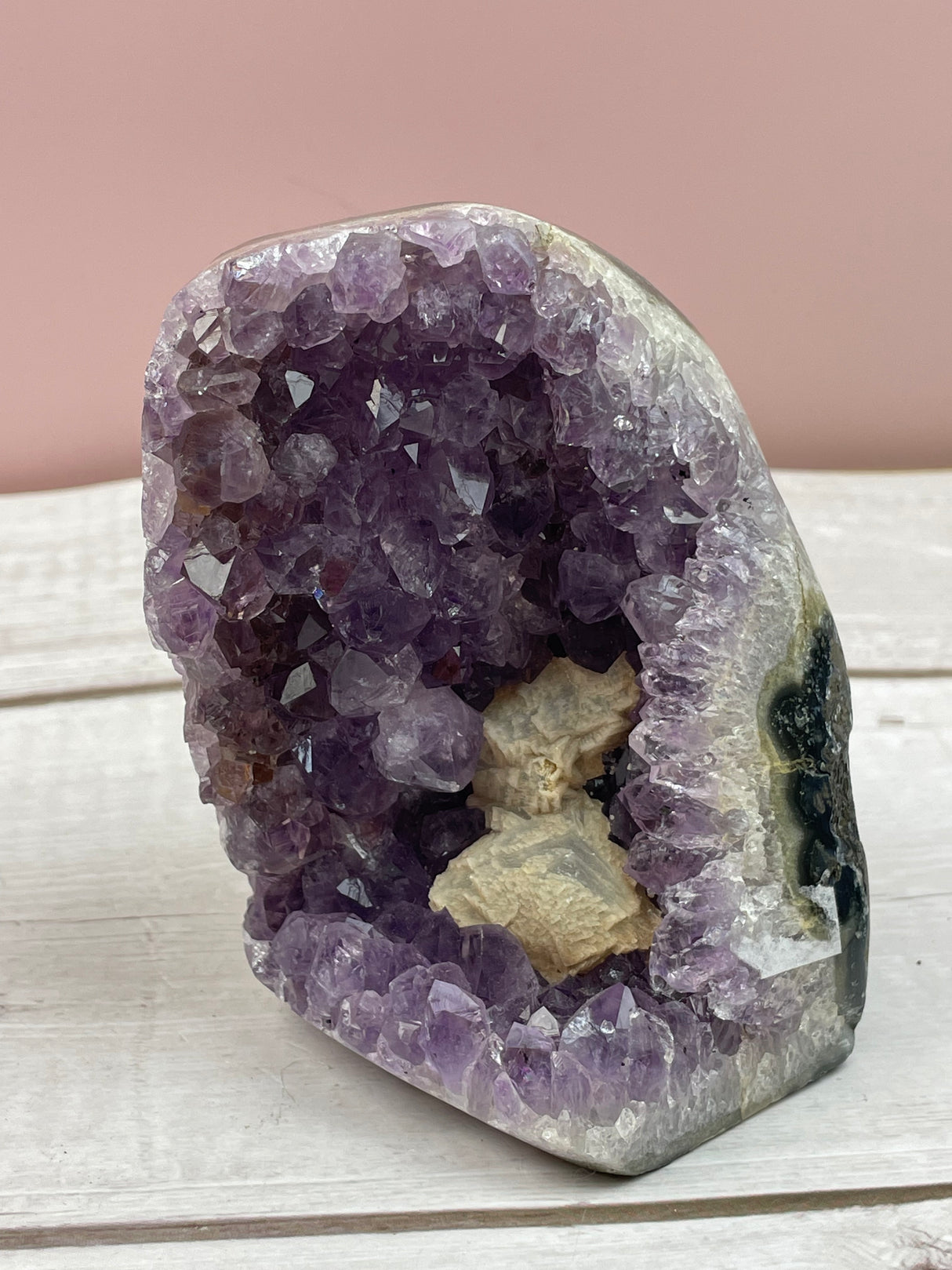 Amethyst Cluster with Calcite Inclusions 747g #23 - Protection. Intuition. Healing.