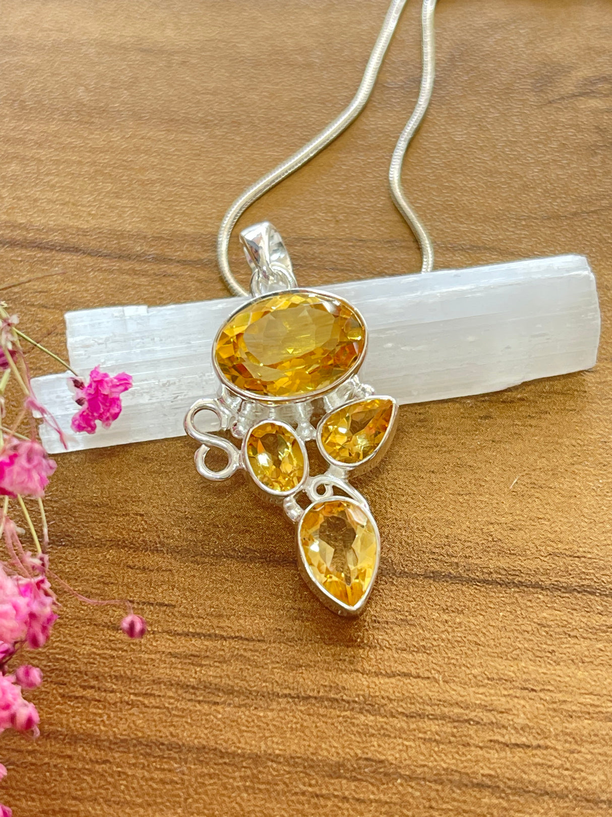 Citrine Silver Pendant & Silver Chain - Manifestation. Balance.