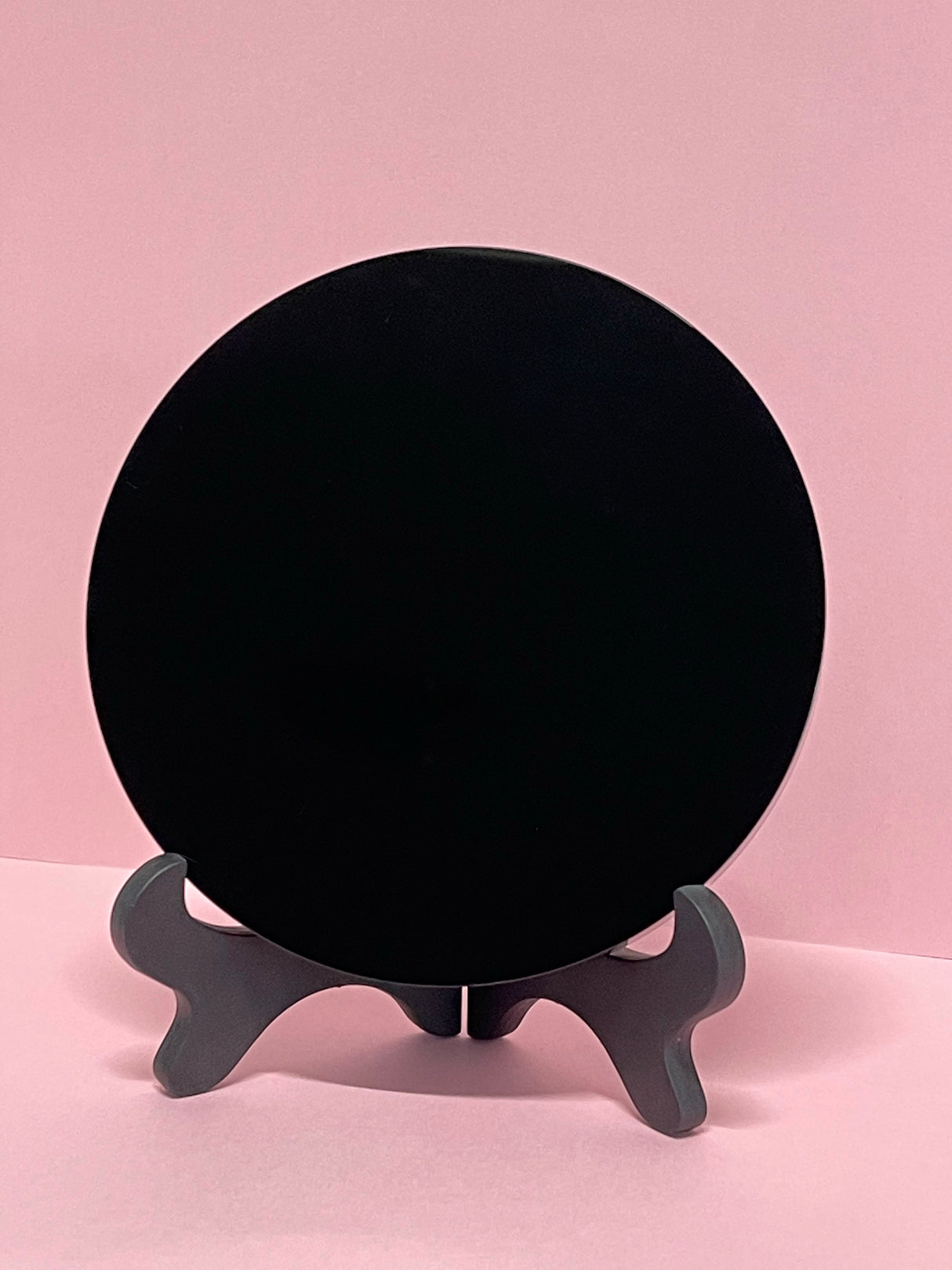 Black Obsidian Scrying Mirror 15 cm with stand – glossy black divination mirror used for gazing, scrying and prophecy; powerful volcanic glass for protection and insight, Inspired By 3 Australia.