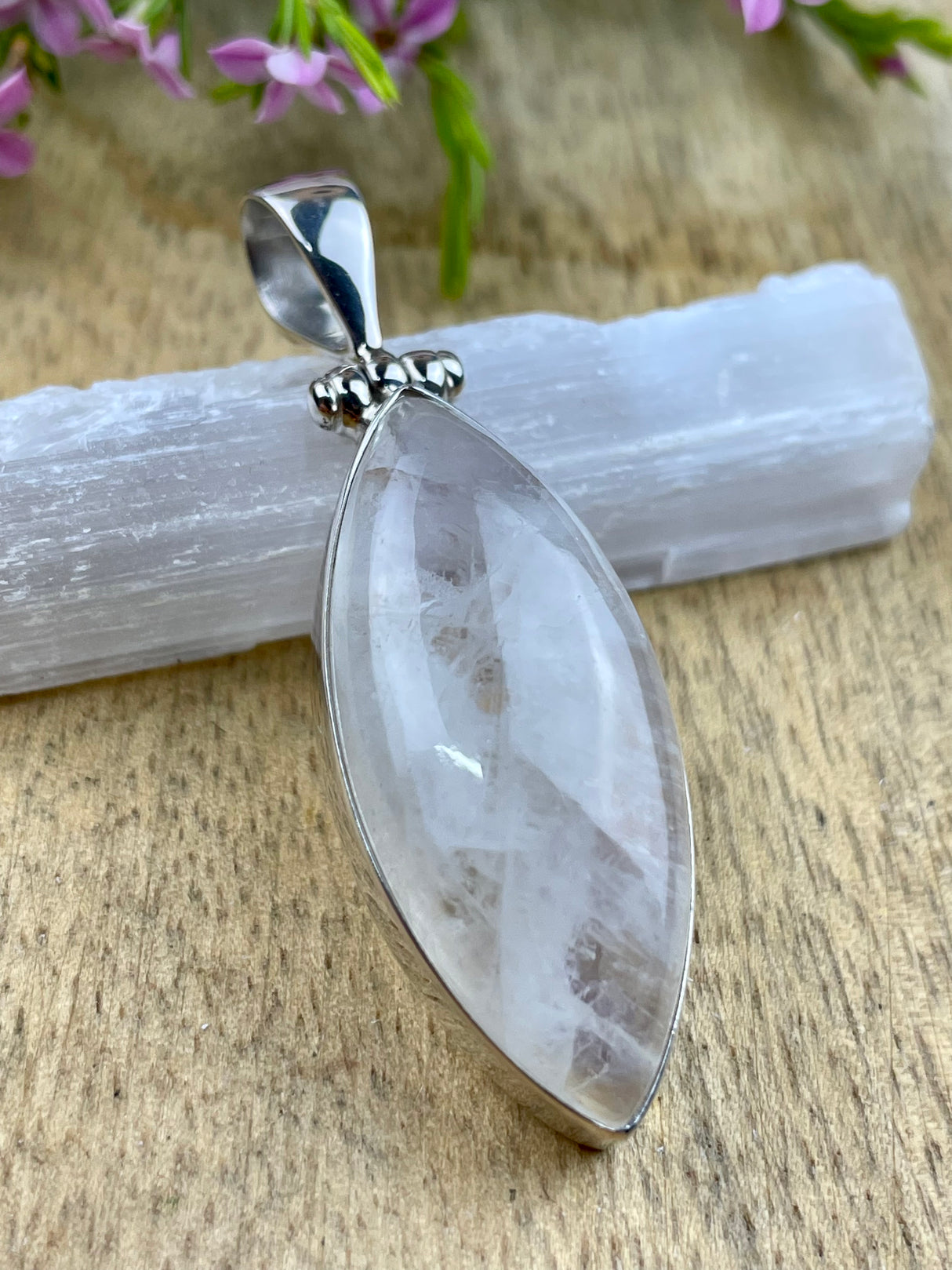 Moonstone Rainbow Pendant & Silver Chain #5 - Inner Peace & New Beginnings