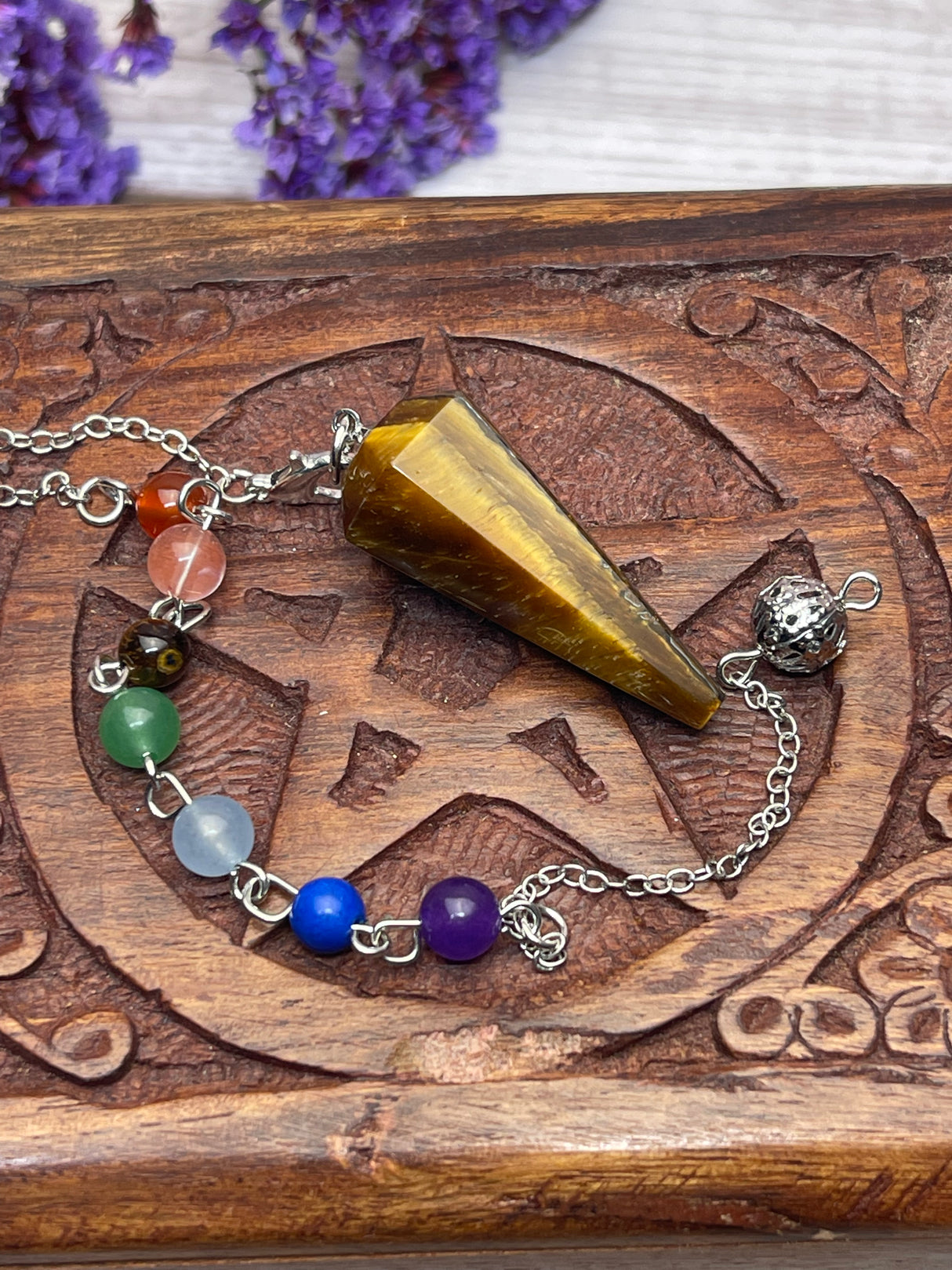 Golden Tiger Eye Pendulum with Chakra Chain – Insight, Protection and Personal Power
