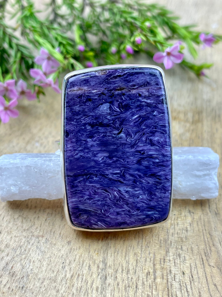 Charoite Silver xLarge Ring Size 12 - Healing. Negativity. Protection.