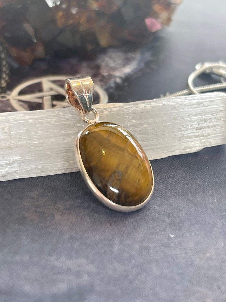 Tiger Eye Gold Petite Pendant & Silver Chain - Protection. Strength.