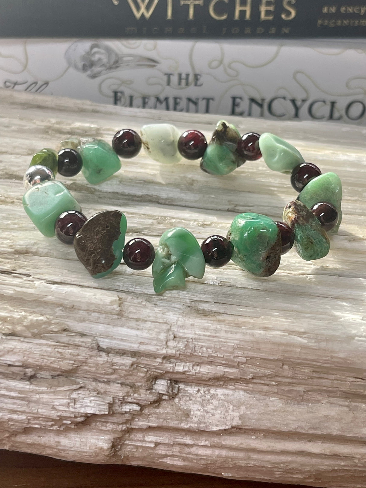 Chrysoprase & Garnet Silver Bracelet - Connecting to Oneself