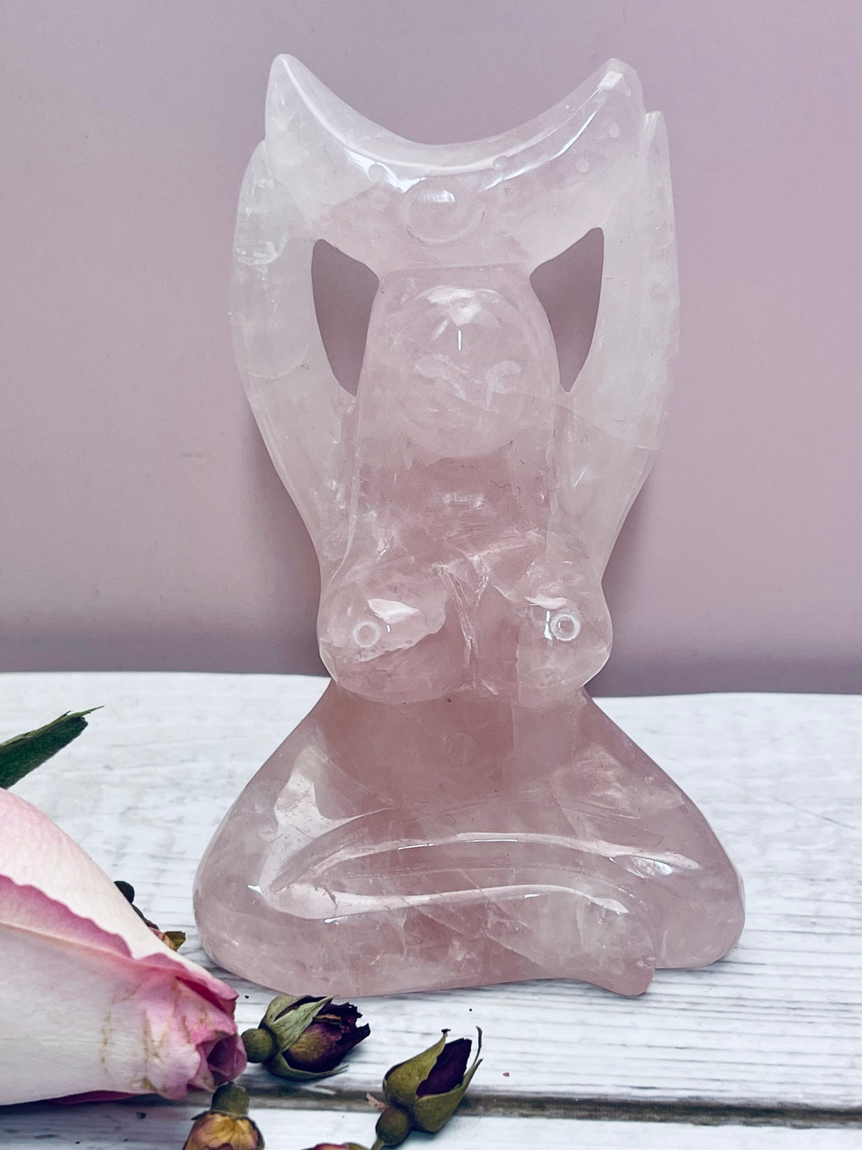 Rose Quartz Goddess Carving 262g - 10.5cm - Love. Peace. Altar.