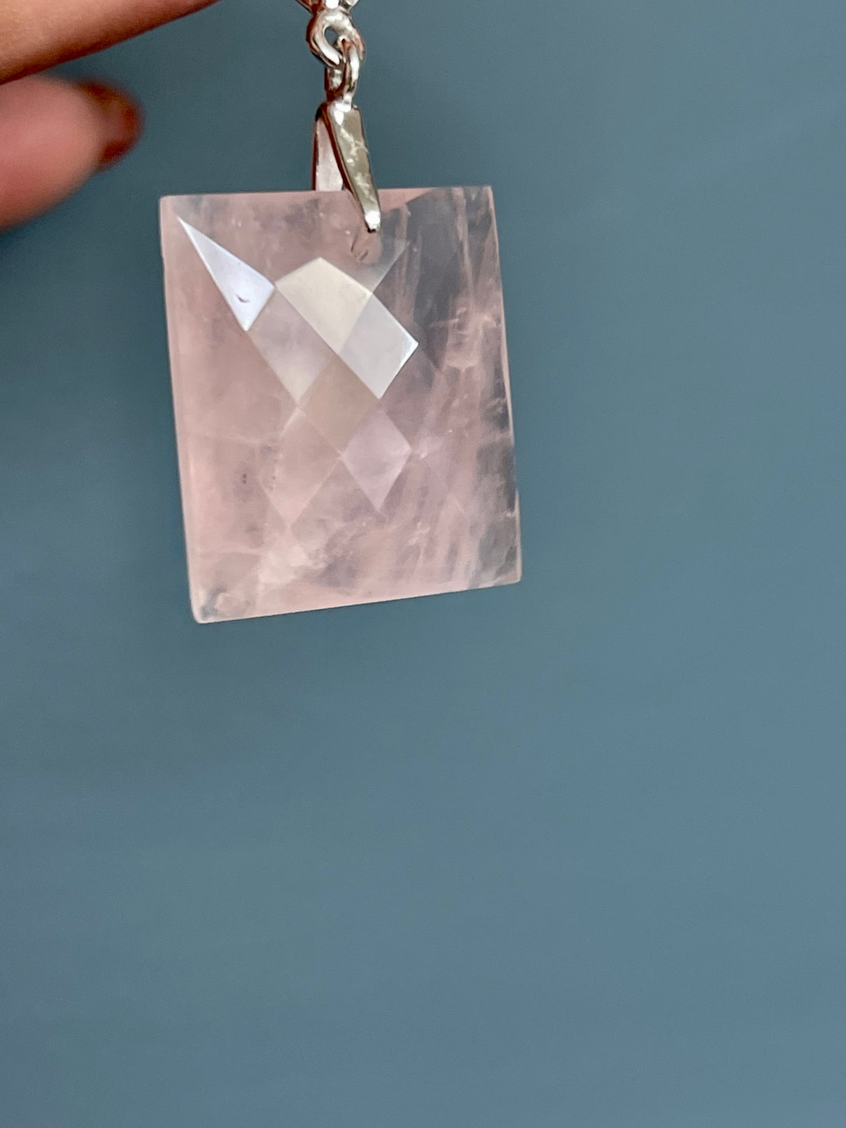 Rose Quartz Checker Cut Pendant & Chain - "I radiate love, beauty, confidence, and grace."