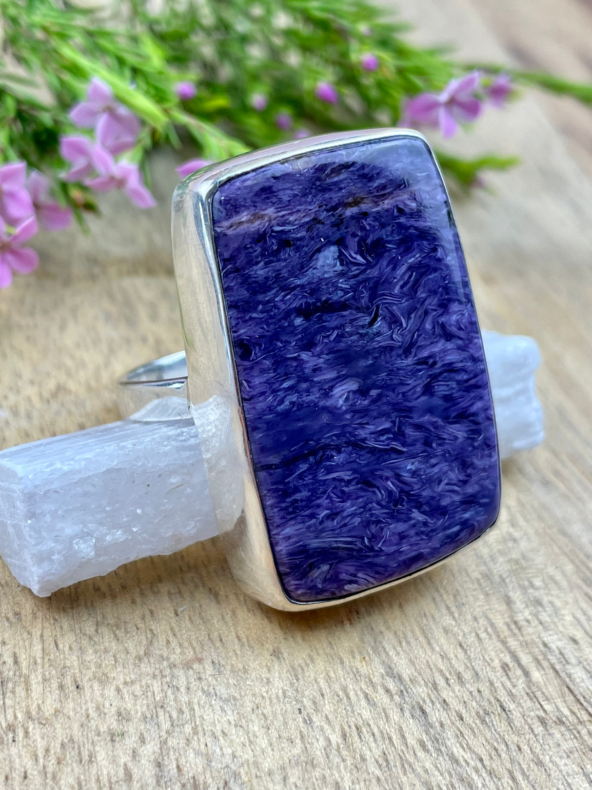 Charoite Silver xLarge Ring Size 12 - Healing. Negativity. Protection.