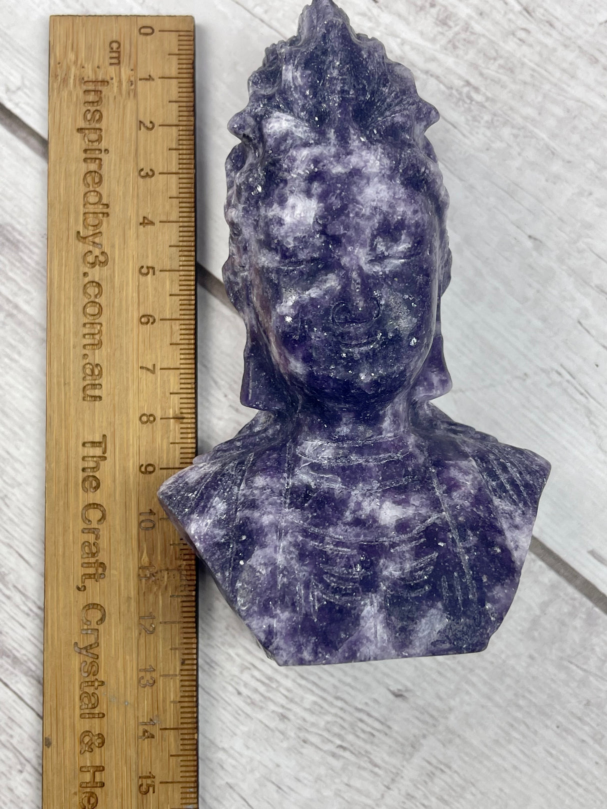 Lepidolite Goddess Kuan Yin Carving 404g - Balance. Calming.