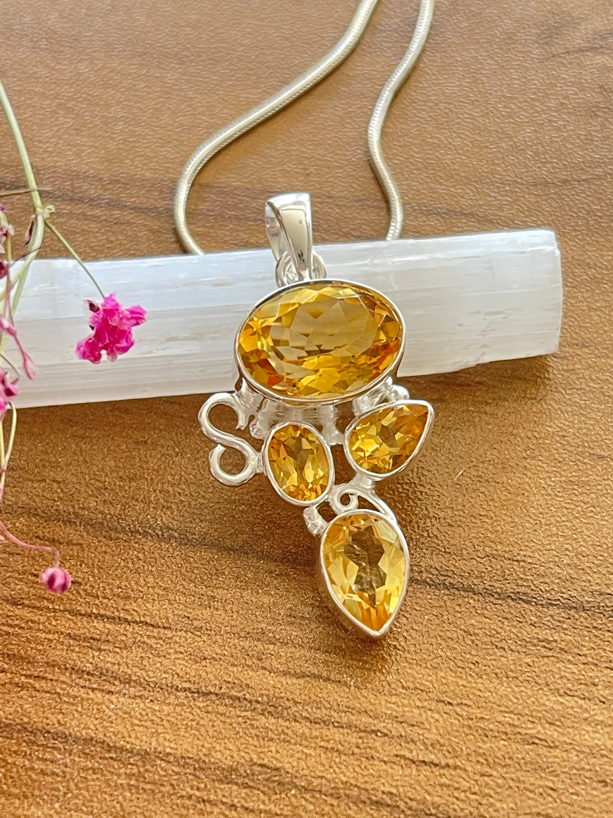 Citrine Silver Pendant & Silver Chain - Manifestation. Balance.