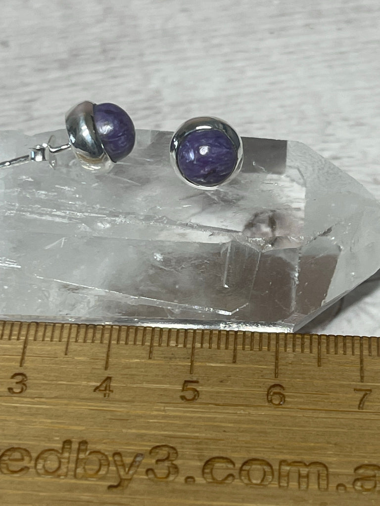 Charoite Silver Stud Earrings - Healing. Negativity. Protection.