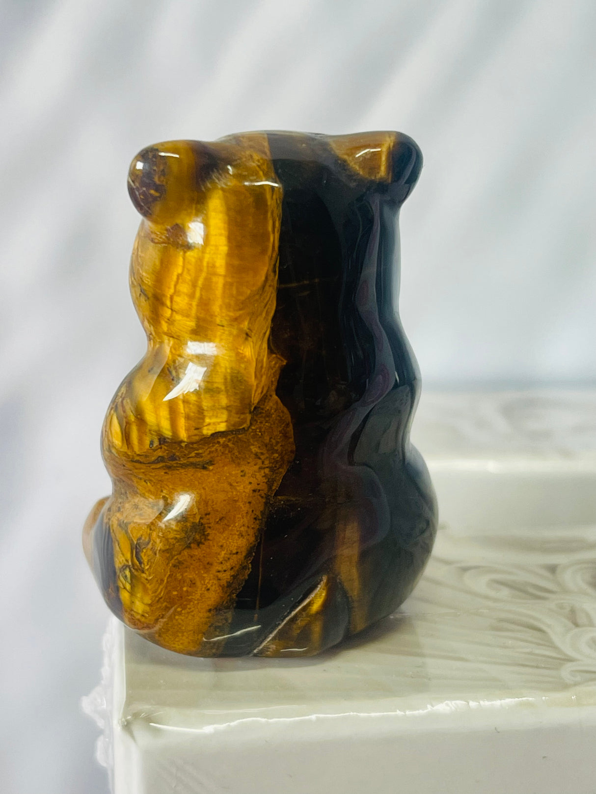Tiger Eye Teddy Bear Carving - Stone of Strength, Protection and Grounding.