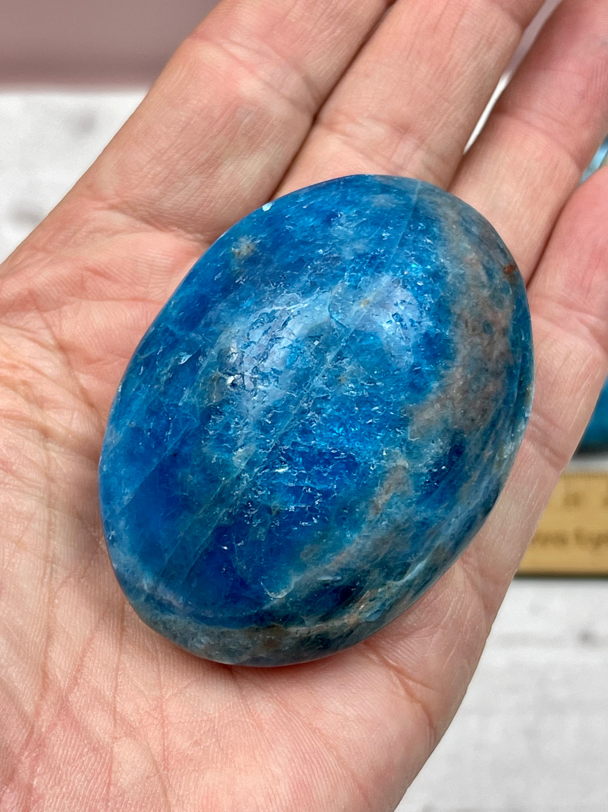 Apatite Blue Palmstone - "I work relentlessly each day to achieve my goals."
